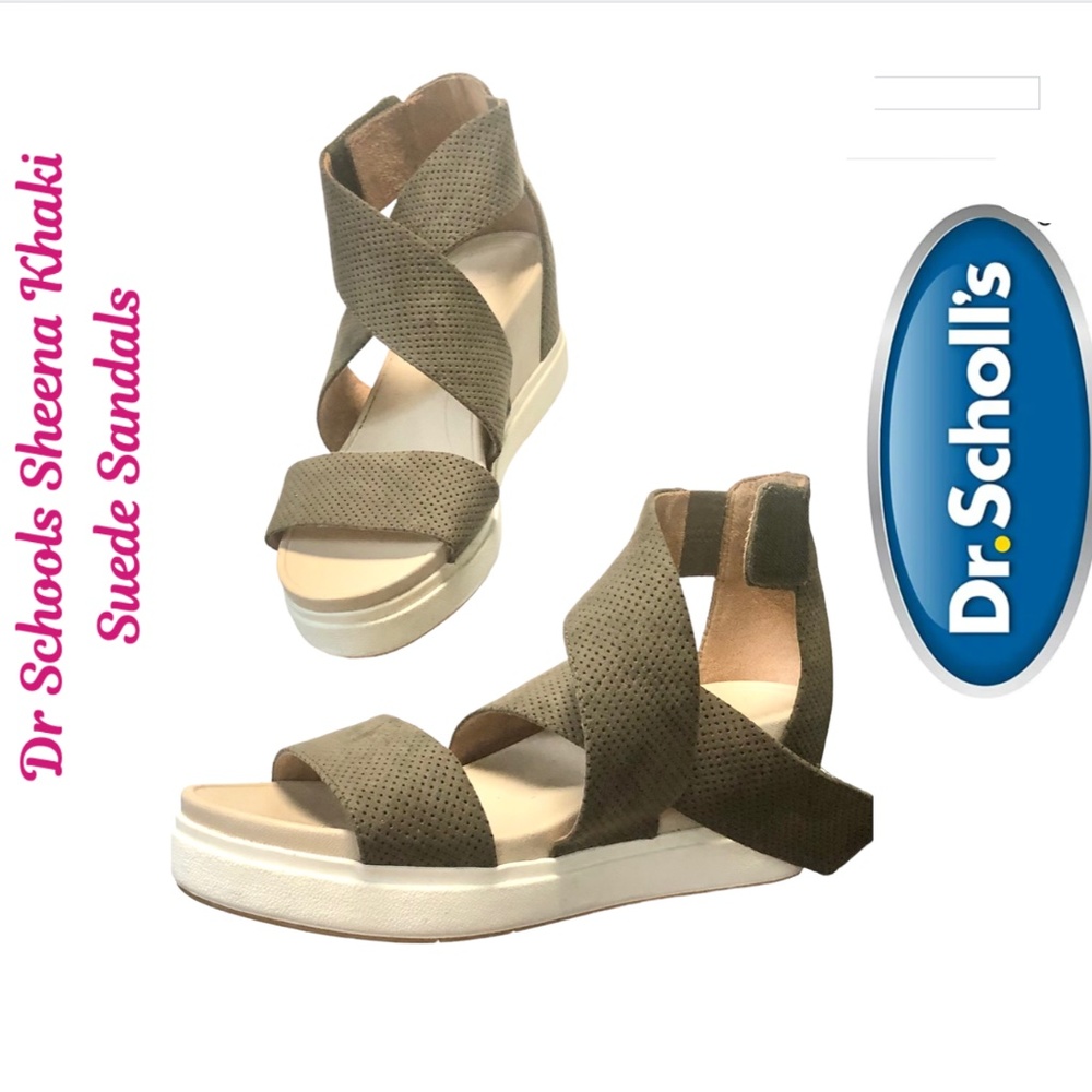 Dr. Scholls Size 9 Khaki Suede Strap With Velcro Closure